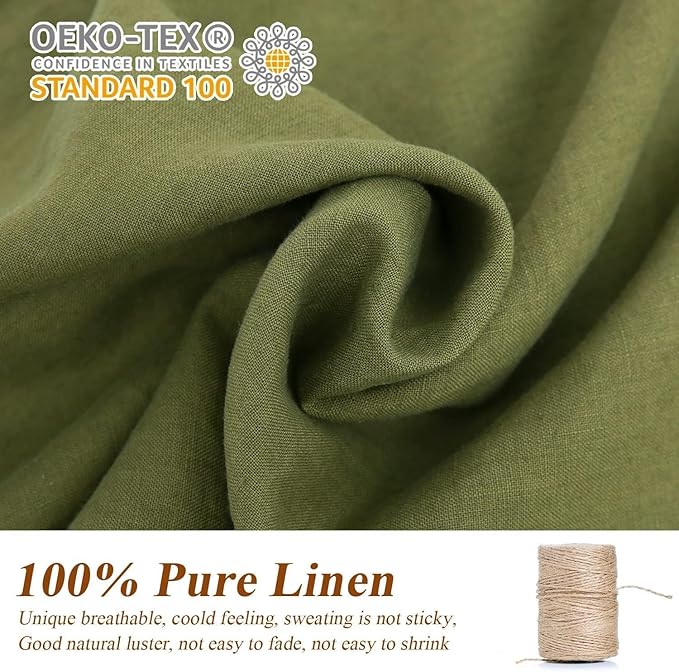 Simple&Opulence 100% Linen Duvet Cover Set, 3 PCS Natural French Flax Olive Green Duvet Cover Full Size, Breathable Soft Comfy Linen Bedding Comforter Cover with 2 Pillowcases(Olive Green, 78"x86")