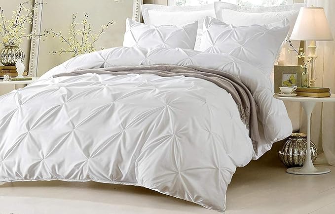 Duvet Cover Queen Size Cotton 800 Thread Count 100% Egyptian Cotton Long Staple Quilt 1 Duvet Cover 2 Pillow Shams Pinch Pleated Silky Soft, Breathable Cover Set 3 Piece Set for Comforter(White)