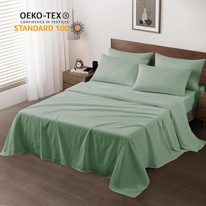 Maple&Stone Full Flat Sheet 6 Pack,Premium Soft & Breathable,Brushed Microfiber Fabric,Anti-Shrinkage & Non-Fading,Bulk Flat Sheets Only Full Size(Sage Green)