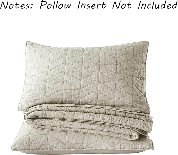 HORIMOTE HOME Quilt Set Queen Size, Stone-Washed Chic Rustic Beige Coverlet with Classic Triangle Stitched Pattern, Ultra Soft Lightweight Quilted Bedspread for All Season, 3 Pieces