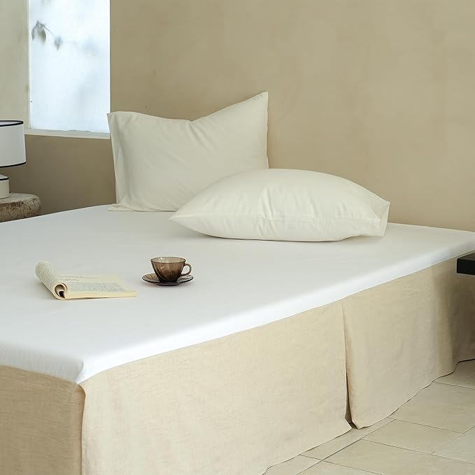 Simple&Opulence French Linen Bed Skirt with Classic 14 inch Drop Dust Ruffle, Tailored Draped Premium Natural Flax Cotton Blend Basic Dust Easy Fit Breathable Farmhouse Bedding (King, Basic Linen)