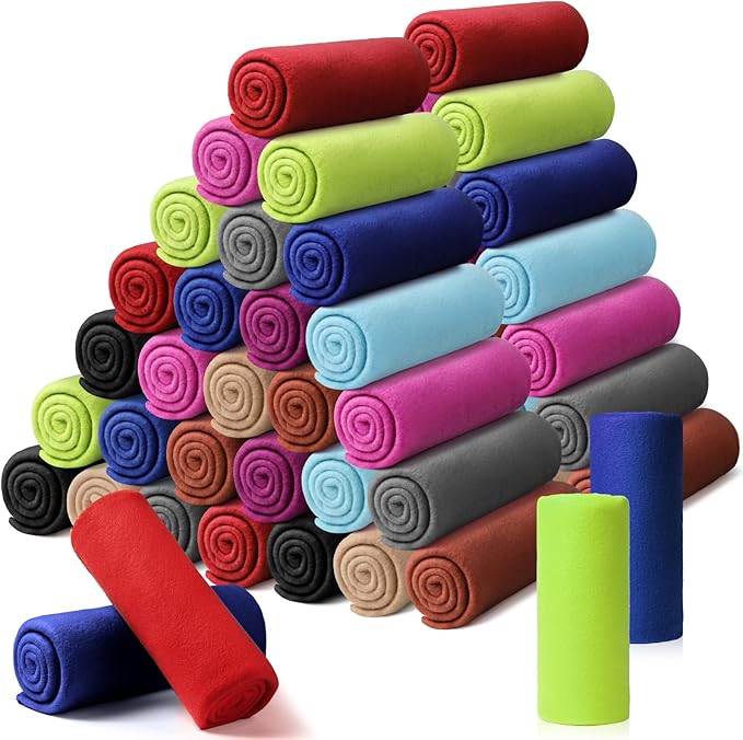 Kinlop 40 Packs Fleece Blanket Bulk 60 x 50 Inch Soft Lightweight Fleece Cozy Blanket Warm Throw Plush Pet Throw for Bed Couch Sofa Home Office Wedding Gifts Travel Camping(Chic Color,60 Packs)