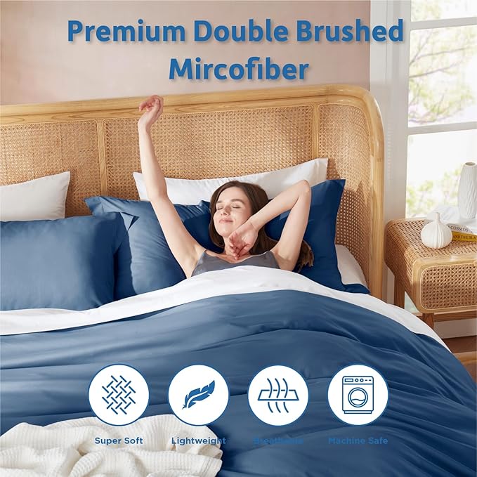 Nestl King Duvet Cover Set with Comforter Insert - Navy Blue 4 Piece 104x90 Duvet Cover & 2 Pillow Shams with White Quilted Down Alternative Comforter, Ultra Soft, All Season