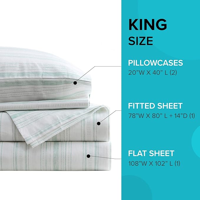 Comfort Spaces 100% Cotton Sheet Set Breathable, Lightweight, Soft with 14" Elastic Pocket Fits up to 16" Mattress, All Season Cozy Bedding, Matching Pillow Case, King Good Vibes 4 Piece