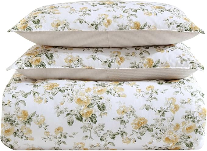 Laura Ashley - Twin Comforter Set, Premium Cotton Bedding with Matching Shams & Bonus Decorative Pillow, Floral Home Decor, Oeko-Tex Certified (Roses Gold, Twin)