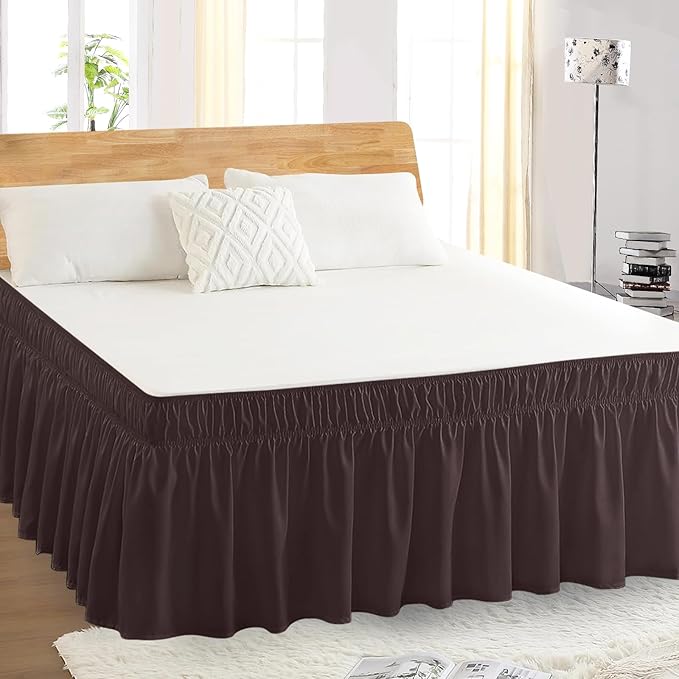 Twin Bed Skirt, Elastic Wrap Around Bed Skirt Twin Size, Bed Skirts for Adjustable Bed, Easy Fit with 18" Drop Length Tailored Drop Dust Ruffle (Brwon)