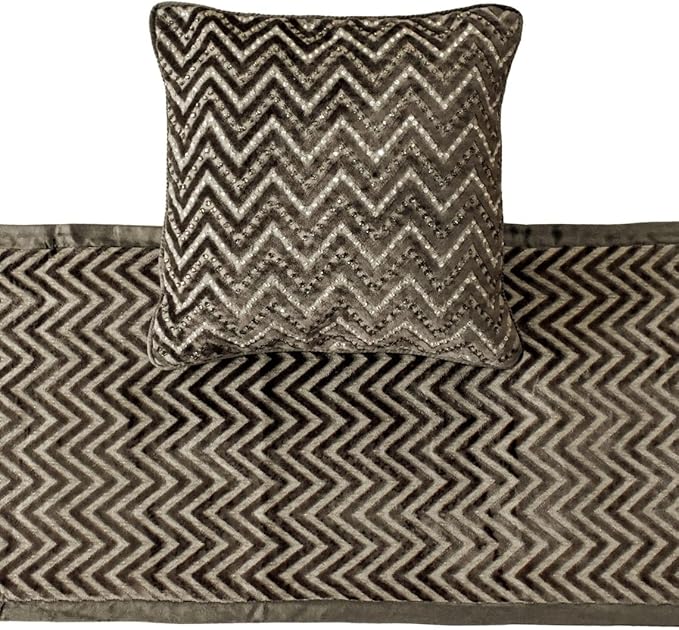 The HomeCentric King Queen Twin Grey Decorative Twin 53"x18" Bed Runner with Pillow Cover, Crystals Bed Scarf on Velvet Fabric - Grey Crystal Chevy
