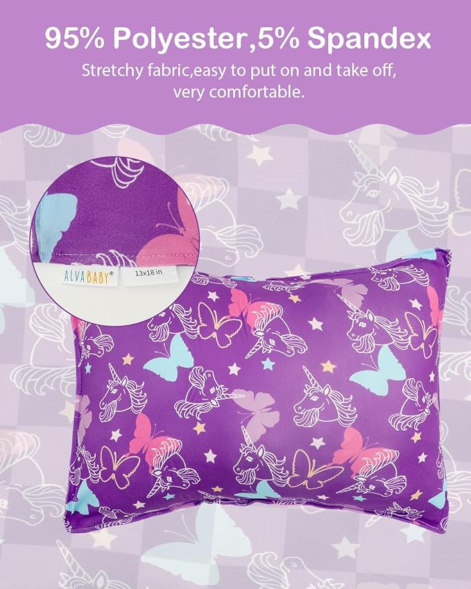 ALVABABY Toddler Pillowcase Stretchy Soft Kids Pillow Cover Fit 13"x 18" or 12"x16" Envelope for Girl Boy Sleepy Travel 2 Pack 2TPE44A