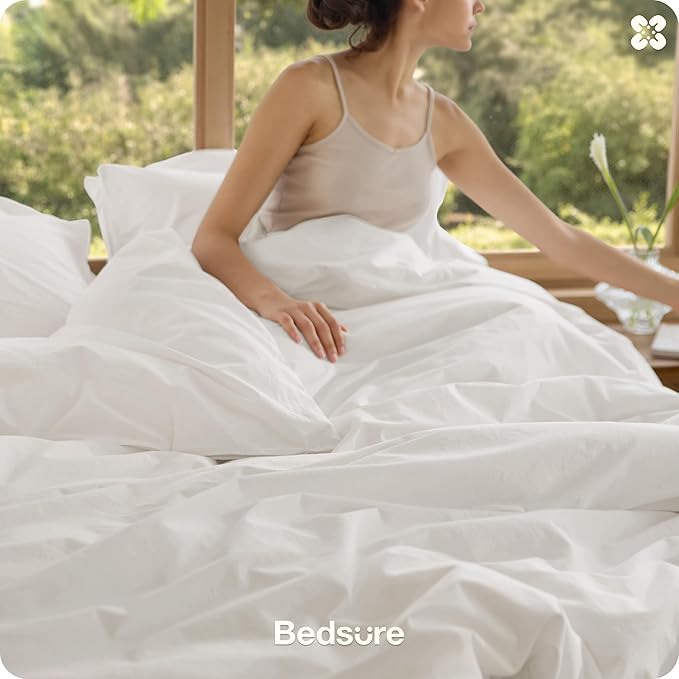 Bedsure Cotton Duvet Cover King - Luxury Slub Weave 100% Cotton Duvet Cover with a Linen Like Textured, Easy Change Durable Bedding, Coconut White, 104" x 90"