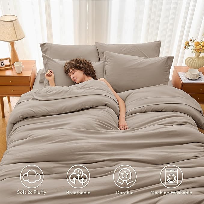 MUXHOMO 7 Pieces Queen Comforter Set, Soft Bed in a Bag Queen Size, All Season Bedding Set with Comforter, Flat Sheet, Fitted Sheet, Pillowcases & Shams, Linen