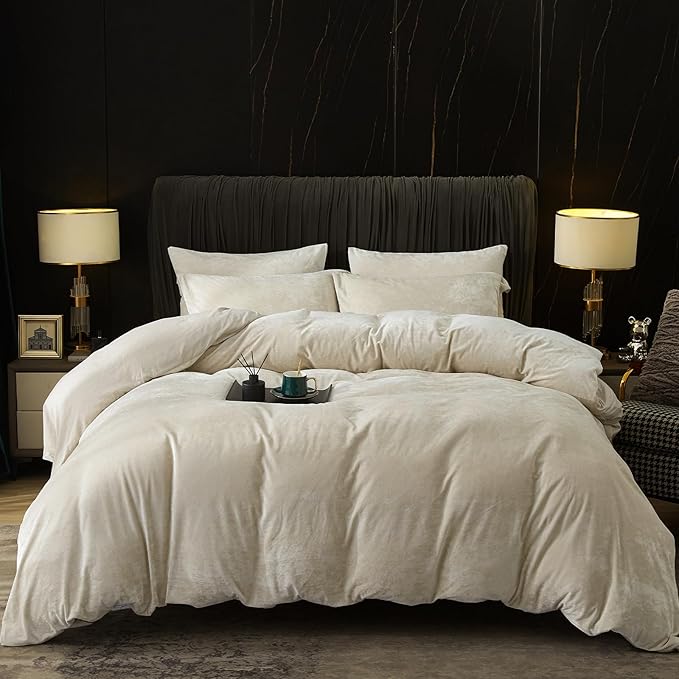 PHF Truly Velvet Duvet Cover Set California King Size, 3pcs Ultra Soft Breathable Comforter Cover Set, Luxury Cozy Flannel Duvet Cover with Pillow Shams Bedding Collection, 104" x 98", Sand
