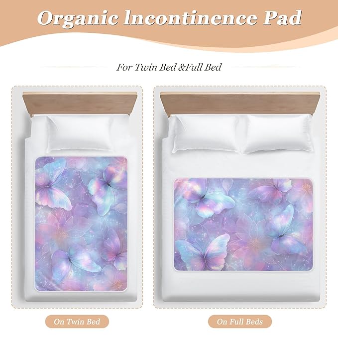 Waterproof Bed Pad Reusable Changing Pad Toddler Mattress Protector Large Pee Pad Baby Diaper Pad Soft Washable Liner Blue Butterfly Blossom