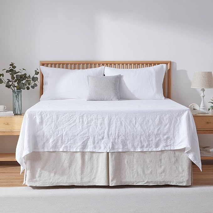 Simple&Opulence Belgian Linen Bed Skirt with Classic 22 inch Tailored Drop Dust Ruffle, Easy Fit Breathable Premium Natural Flax - Basic Linen, King
