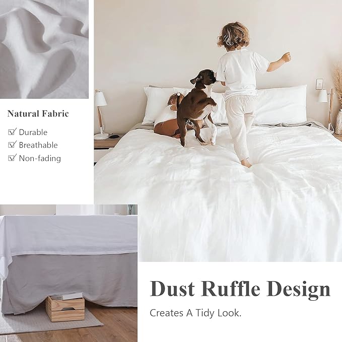 Simple&Opulence Belgian Linen Bed Skirt with Classic 14 inch Tailored Drop Dust Ruffle, Easy Fit Breathable Premium Natural Flax- Basic Grey, King