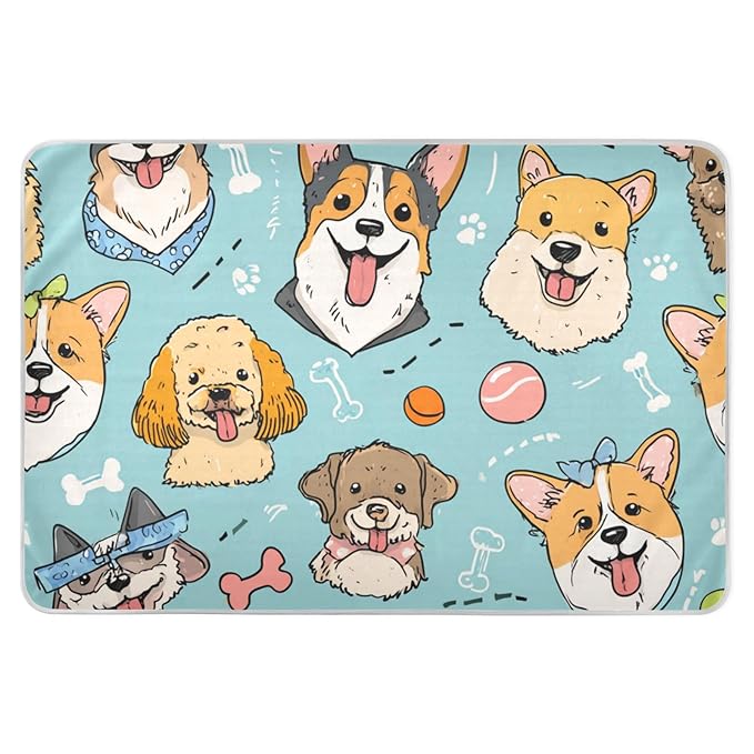 Waterproof Bed Pad Reusable Changing Pad Toddler Mattress Protector Large Pee Pad Baby Diaper Pad Soft Washable Liner Blue Dog Cartoon