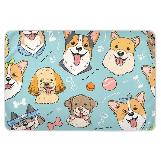 Waterproof Bed Pad Reusable Changing Pad Toddler Mattress Protector Large Pee Pad Baby Diaper Pad Soft Washable Liner Blue Dog Cartoon