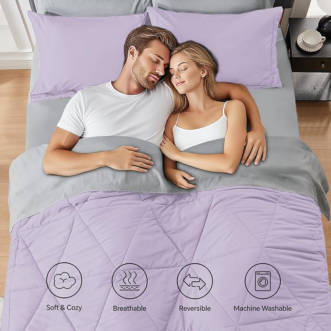BEDELITE Twin XL Comforter Set 5 Pieces Bed in A Bag - Soft Microfiber Reversible Twin Extra Long Lavender Bed Set with Comforters, Sheets, Pillowcase & Sham, Cozy Bedding Sets for College Dorm Room