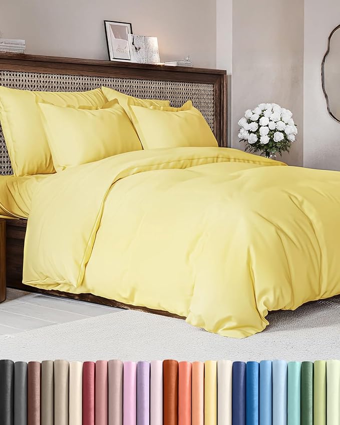 Duvet Cover King Size - Extra Soft King Size Duvet Cover - Lightweight, Breathable & Cozy - Easy Care & Fade Free with Zipper Closures & Ties - 104" x 90" Inches - (Yellow) Comforter Not Included