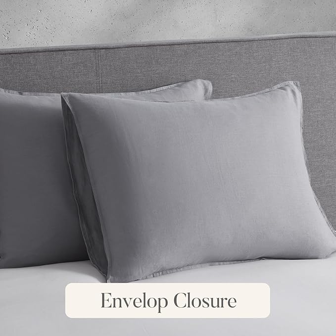 DAPU 100% Linen Duvet Cover Set - Pure Natural French Flax Linen with Corner Ties and Zipper Closure Soft Breathable Durable for Hot Sleepers 1 Duvet Cover 2 Pillowcases (Earl Gray, Queen/Full)