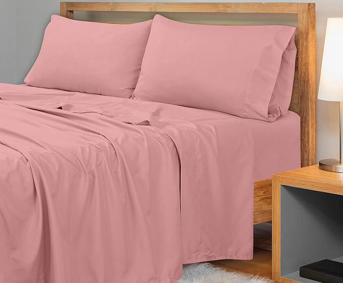 Royale Linens 300 Thread Count 100% Long Staple Combed Cotton Flat Sheet - Super Soft - Top Sheets - King Flat Sheet Sold Separately - Breathable, Cool & Crisp Percale Sheets Only (King, Pink)
