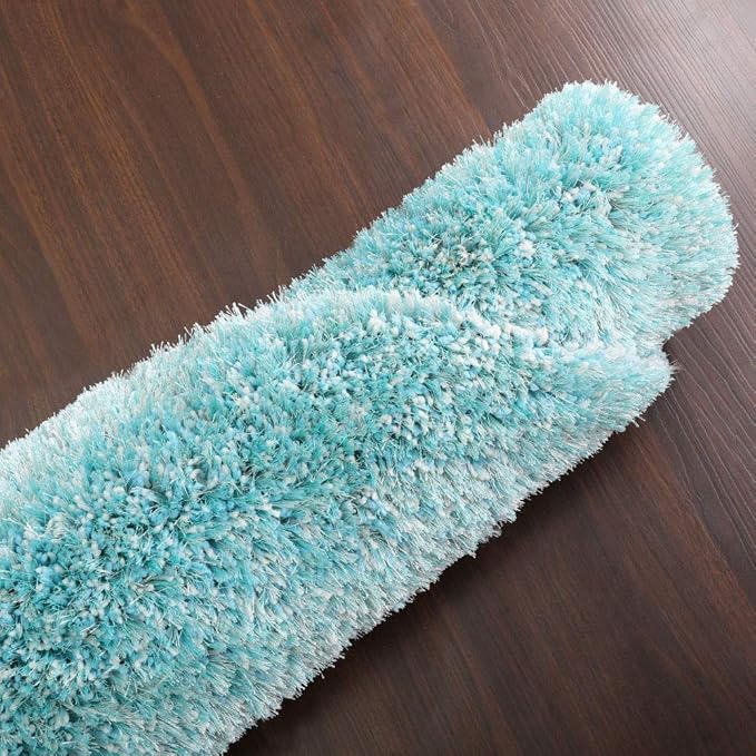 Hand Tufted SHAG Polyester ECO-Friendly Area Rugs - 10'x10', Round, Turquoise White, Solid Plain Design, High Pile Thick Handmade Anti Skid Rugs for Living Room K00111