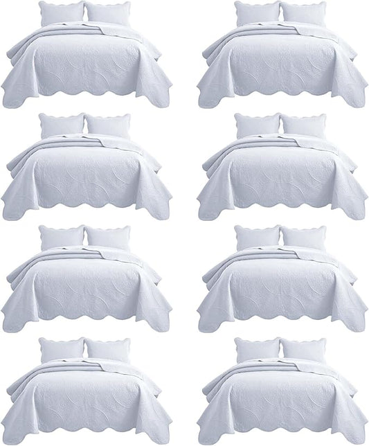 IR Imperial Rooms 8 Pack California King Quilt Bedding Set (118"x106") - Bulk Wholesale for Hotels, Guest Bedroom & Airbnbs - Microfiber Reversible Floral Embossed Quilts Bedspreads (White)
