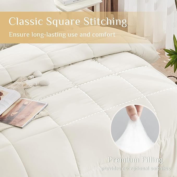 JOLLYVOGUE Queen Comforter Set, Ultra-Soft Bed in a Bag Queen Size 7 Pieces, Oeko-TEX Certified Bedding Set with Down Alternative Comforter, Sheets, Pillowcases & Shams, Ivory