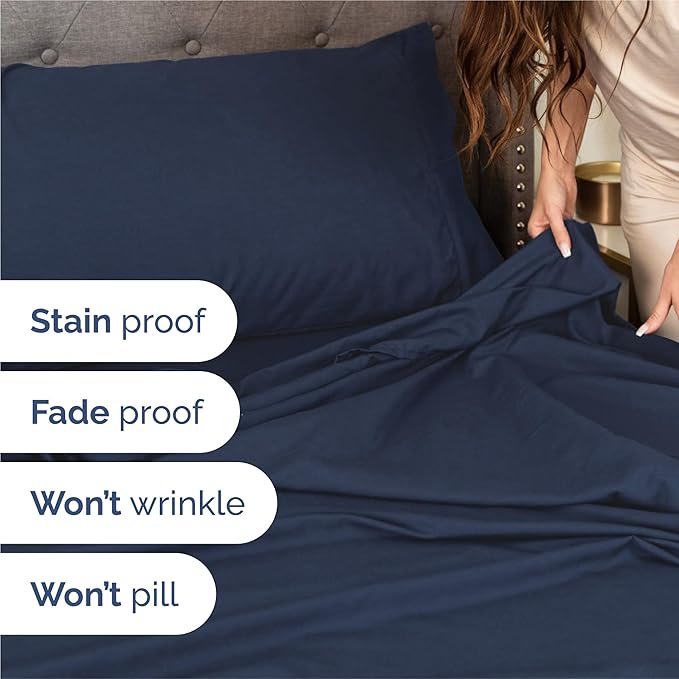 Split King 7 Piece Sheet Set - Comfy Breathable & Cooling - Soft Hotel Luxury Bedding Set with 8-16 Inch Deep Pockets - 1 Flat & 2 Fitted Sheet & 4 Pillowcases - Wrinkle Free & Easy Care - Navy Blue