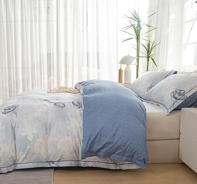 OAITE Duvet Cover Set King Size Floral Pattern 500 Thread Count Ultra Soft 100% Cotton Duvet Cover Sets 3-PC, Breathable Duvet Cover with Zipper Closure & Corner Ties