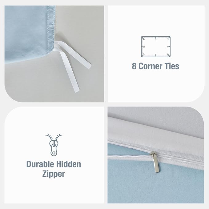 Lekesky Queen Duvet Cover Set, Tropical Blue Palm Pattern Duvet Cover Queen Size, 3 Pieces White Bedding Sets with Zipper, Ultra Soft Microfiber Reversible Floral Queen Size Comforter Cover