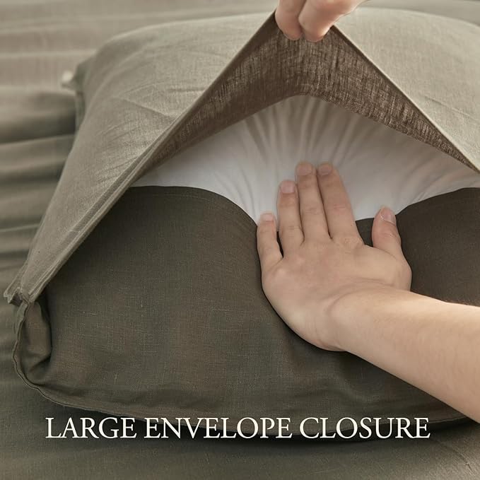 DAPU 100% Linen Duvet Cover Set - Pure Natural French Flax Linen with Corner Ties and Zipper Closure Soft Breathable Durable for Hot Sleepers 1 Duvet Cover 2 Pillowcases (Gray Green, Queen)