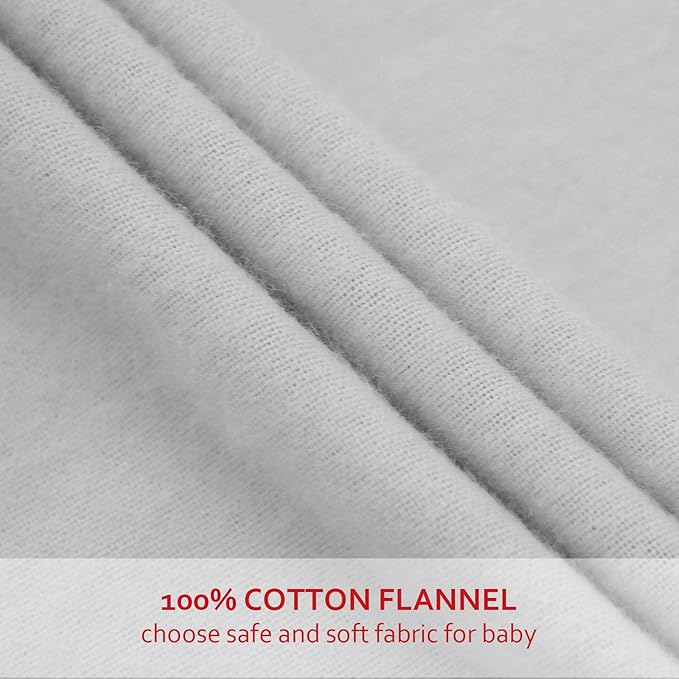 Flannel Crib Sheet for Girl, 100% Cotton Flannel, Heavenly Soft Fitted Crib Sheet for Standard Crib (28" X 52") and Toddler Mattresses Warm, Grey