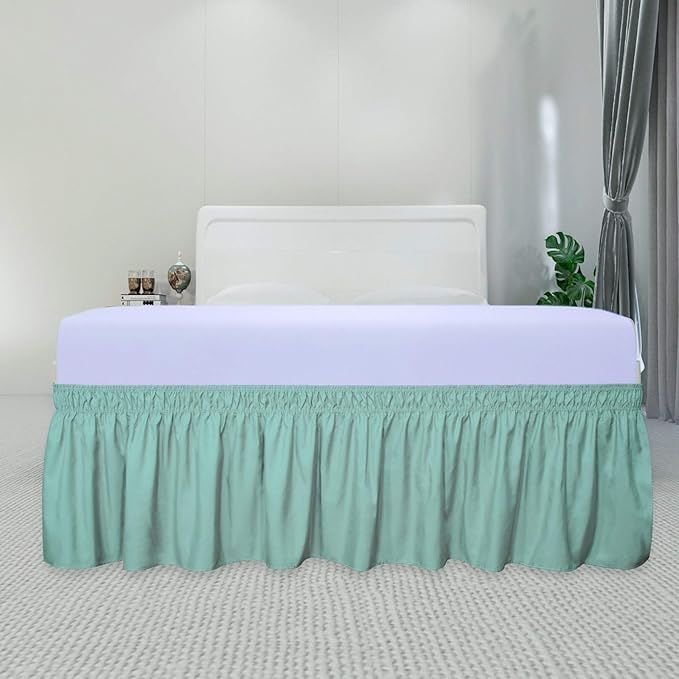 PureFit Wrap Around Ruffled Bed Skirt with Adjustable Elastic Belt - 22 Inch Drop Easy to Put On, Wrinkle Free Bedskirt Dust Ruffles, Bed Frame Cover for Twin, Twin XL and Full Size Beds, Baby Blue