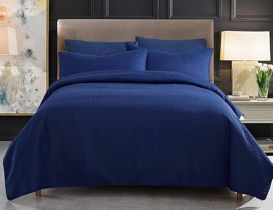 JML Quilts Set, Bedspread Coverlet Set with Pillowcases - 3 Piece Soft and Lightweight Bed Quilt for Spring, Autumn and Summer (Embossed Stripe - Navy, King(92"x104"))