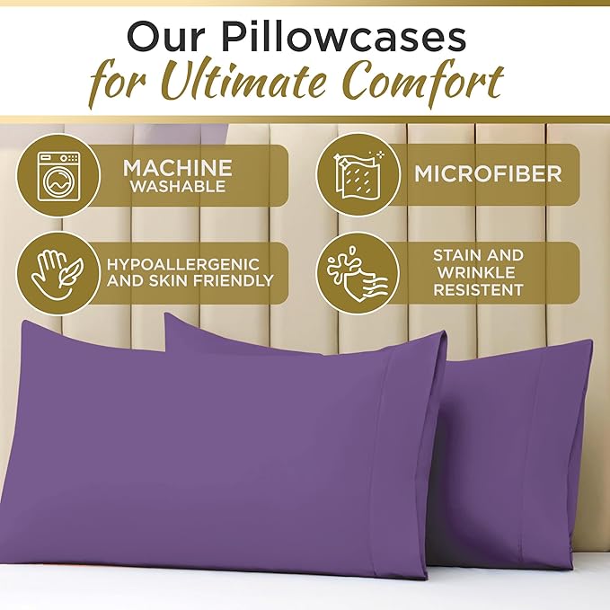 Twin Sheet Set - 1800 Ultra-Soft Microfiber Twin Bed Sheets - Double Brushed - Deep Pockets - Easy Fit – Wrinkle Free - Soft & Comfy 3 Piece Set - Bedding Sheets & Pillowcases (Purple)