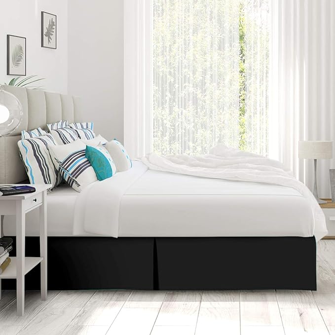 Bed Skirt - 25 Inch Fall Tailored Drop Pleated Dust Ruffle, 100% Egyptian Cotton - Solid Pattern and Color ( Twin, Solid, Black)