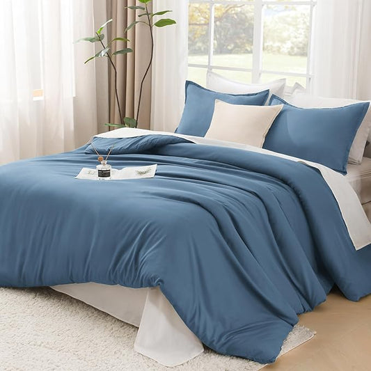 Litanika Comforters California King Size Ocean Blue, 3 Pieces Lightweight Solid Bedding Set & Collections, All Season Fluffy Bed Set (104x96 Inches Comforter & 2 Pillowcases)