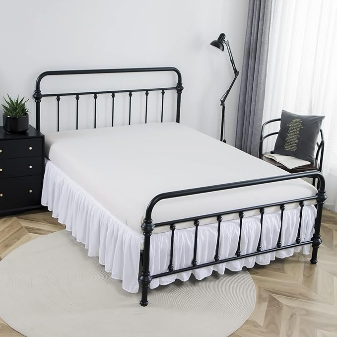 Bed Skirt King Size Ruffled Bed Skirts with Split Corners,16 Inch Drop Dust Ruffle Bed Skirt with Platform, White, King - 16" Drop