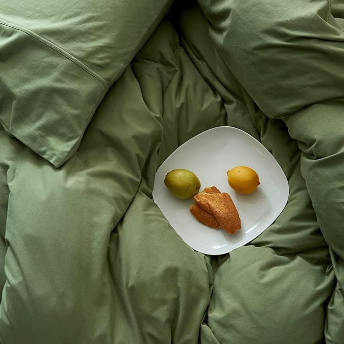 LifeTB Avocado Green Duvet Cover King Size Soft Jersey Knit Cotton Duvet Cover 3 Pieces Solid Color Home Bedding Set King Farmhouse Green Comforter Cover with Zipper Closure & Corner Ties