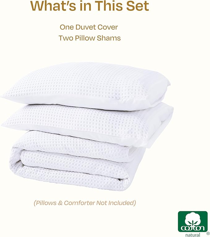 California Design Den Queen Size Duvet Cover Set, 100% Cotton 3 Piece Cover & Sham Set, Soft Textured White Duvet Cover 92" x 90" to Fit Queen Size Duvet (Waffle, Queen)