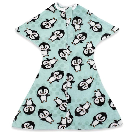 SleepingBaby Zipadee-Zip Transition Swaddle - Cozy Fleece Wearable Blanket with Two-Way Zipper for Baby Sleep - Perfect Penguin, Medium (6-12 Month)