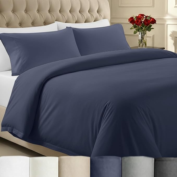 California Design Den 3 Pc Full/Queen Duvet Cover Set - Winner Good Housekeeping Best Bedding Awards 2025, 400 Thread Count Sateen, 100% Cotton, Button Closure, Corner Ties - Indigo Dusty Blue
