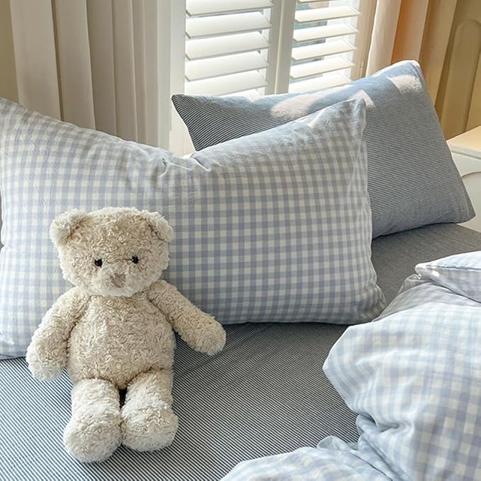 Nayoroom Gingham Duvet Cover Oversized King Blue White Plaid Checkered Comforter Cover 3 Pcs Soft Breathable Washed Microfiber Grid Farmhouse Bedding Set with Pillow Shams