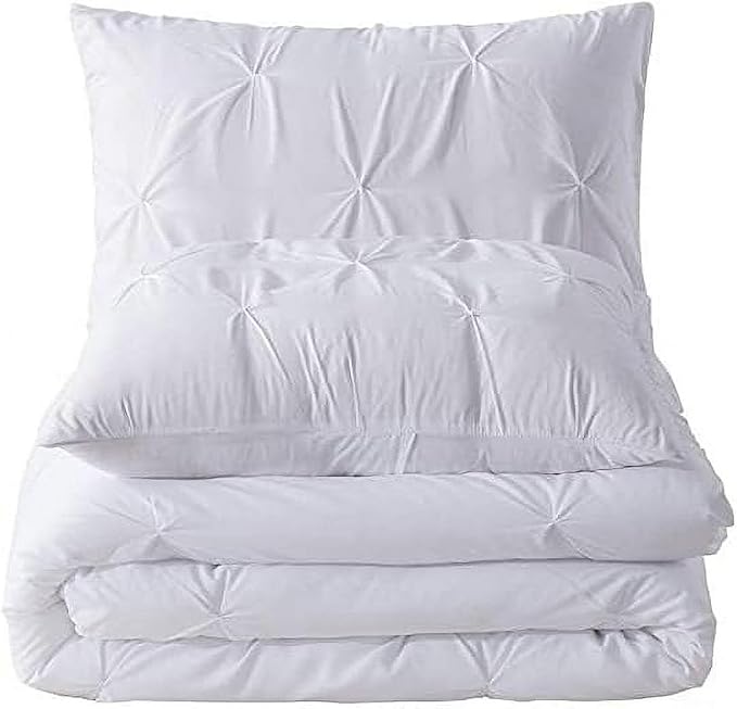 Luxury Pinch Pleat Twin Size 1-Piece Duvet Cover – 800 Thread Count Pima Cotton, Heavyweight Fabric, Ultra Soft & Durable (White)