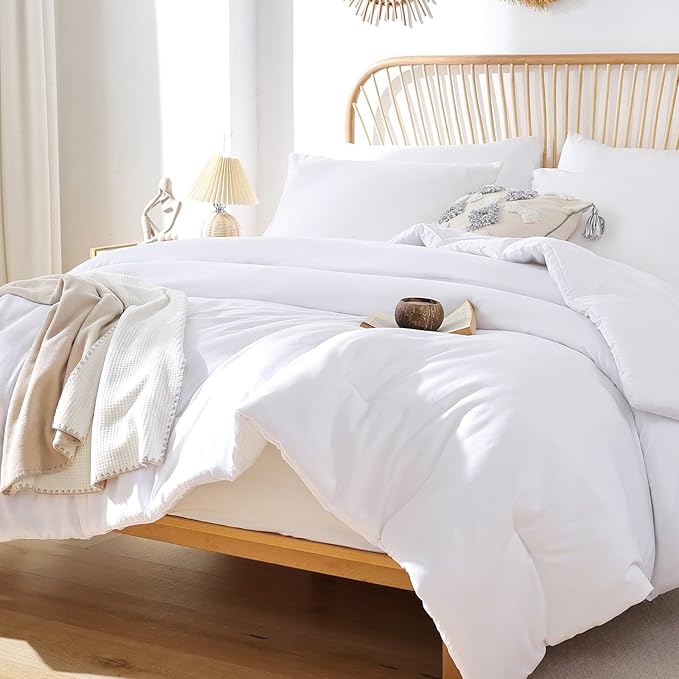 ROSGONIA California King Comforter Set White, 3pcs (1 Boho Cal King Comforter & 2 Pillowcases), All Season Hotel Bedding Bedspread Blanket Quilt