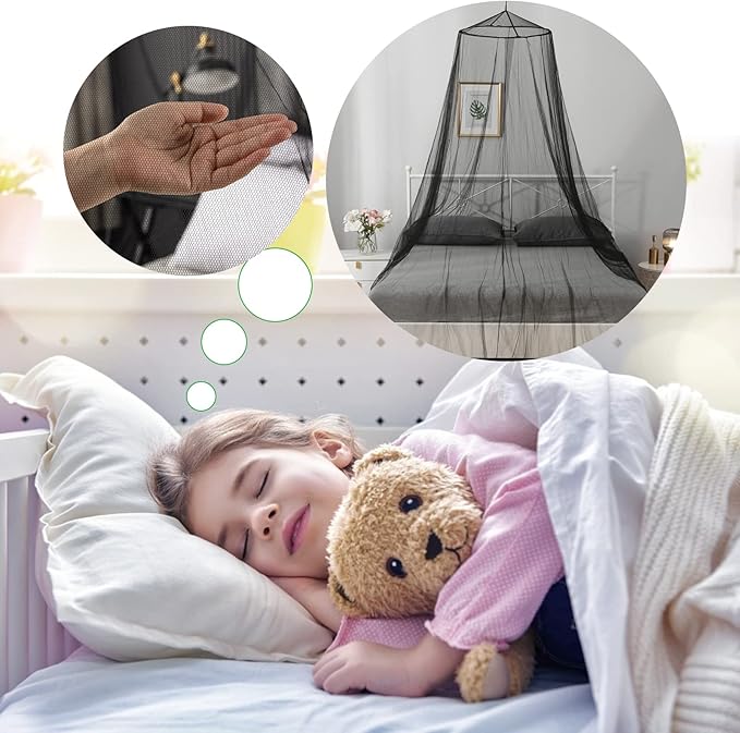 VISATOR Mosquito Net Bed Canopy for Girls,King Canopy Bed Curtains Queen Size from Ceiling,Dome Mosquito Netting Bed Tent Twin Girls Canopy Bed Decor for Baby Crib,Kid Bed and Adult Beds (Black Dome)