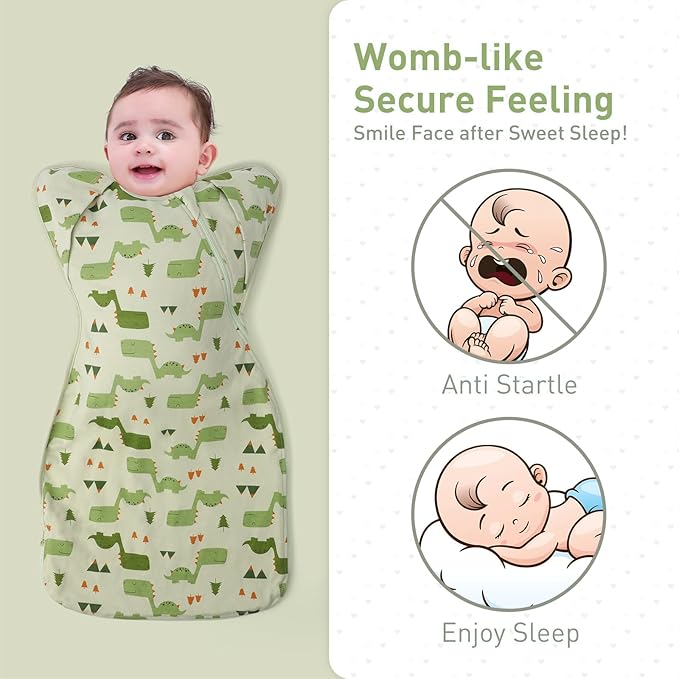 Arms Up Baby Sleep Sack Swaddle - 2 Pack Cotton Transitional Swaddle Blanket for Newborns 0-3 Months, 3-Way Wear for Snug Fit, Calms Startle Reflex, Easy Diaper Changes