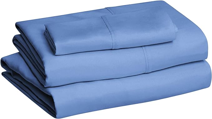 Amazon Basics Lightweight Ultra-Soft Breathable Brushed Microfiber 3-Piece Bed Sheet Set with 14-Inch Deep Pockets, Wrinkle Resistant, Twin XL, Dutch Blue, Solid