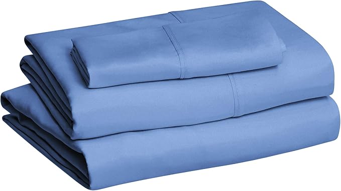 Amazon Basics Lightweight Breathable Super Soft Easy Care Wrinkle Resistant Brushed Microfiber 3-Piece Bed Sheet Set with 14-Inch Deep Pockets,Twin,Dutch Blue,Solid,(Pack of 4)