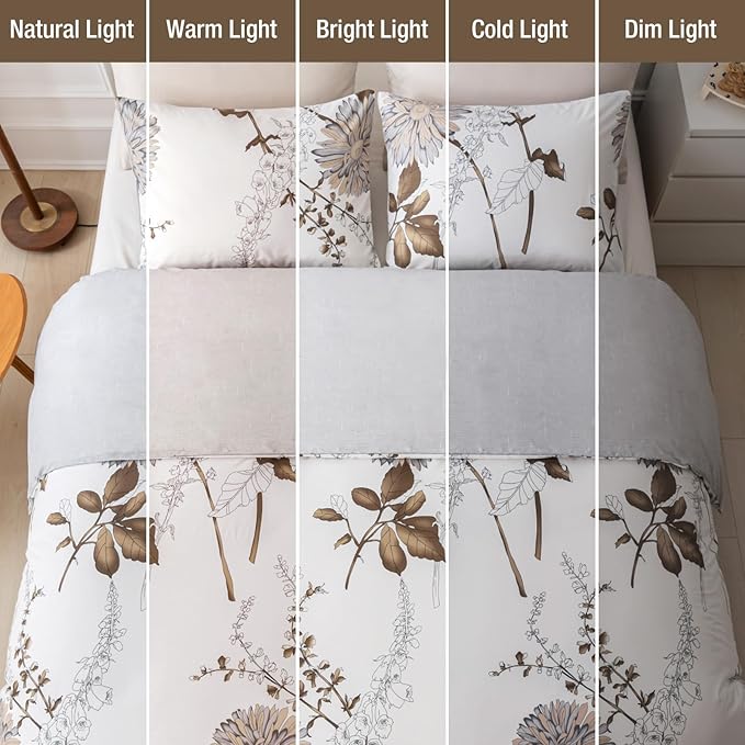 Lekesky Duvet Cover Queen Size, Reversible Dahlia Floral Duvet Cover Set, Soft Microfiber Off White Bedding Duvet Cover Sets with Zipper Closure (1 Duvet Cover 90"x90", 2 Pillowcases 20"x26")
